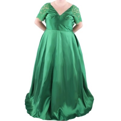 

Женское зеленое вечернее платье с кружевной отделкой ML Monique Lhuillier  BHFO 2748, Malachite