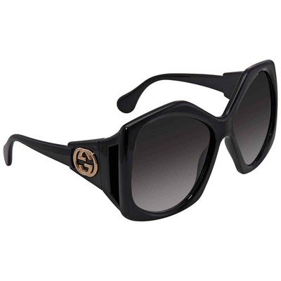Pre-owned Gucci Grey Geometric Ladies Sunglasses Gg0875s 001 62 Gg0875s 001 62 In Gray