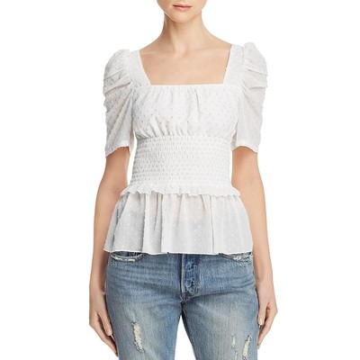 

Alpha and Omega Женская белая блузка-рубашка с рукавами-фонариками металлик  BHFO 9304, Белый