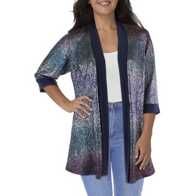 R&M Richards Womens Metallic Open Front Duster Blazer Jacket Plus BHFO 8922