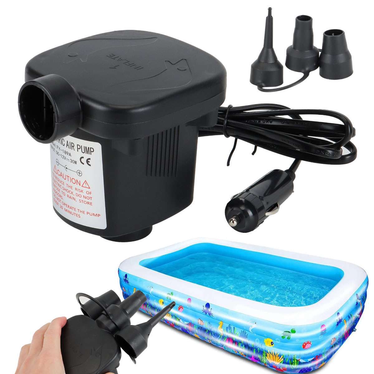12V DC Electric Air Pump For Intex Inflatable Air Mattress Bed Boat Couch Pool