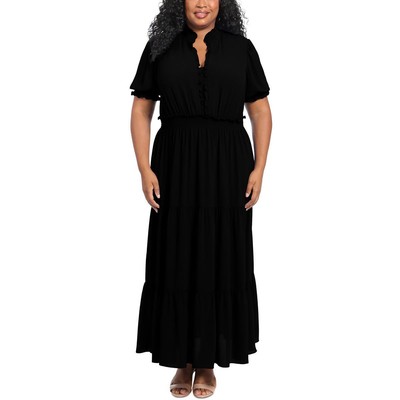 Женское черное повседневное макси-платье с оборками и складками London Times Plus 18W BHFO 0611