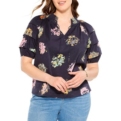 Женская блузка с цветочным принтом Nic + Zoe Womens Bright Spot темно-синего цвета плюс 2X BHFO 1083