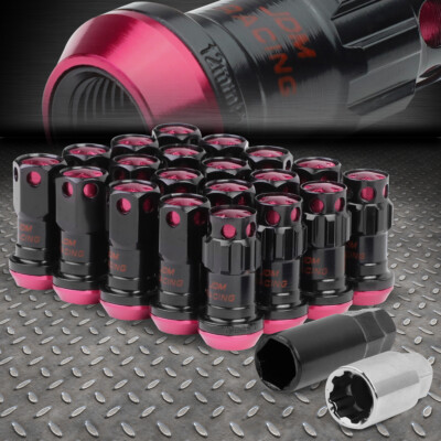 РОЗОВЫЙ АЛЮМИНИЕВЫЙ ШЛИЦ С ЗАКРЫТЫМ КОНЦОМ, 16 КОЛЕСНЫХ НАКОНЕЧНИКОВ + 4 КОНТРГАЙКИ + КЛЮЧ M12X1,5 22 мм x 45 мм