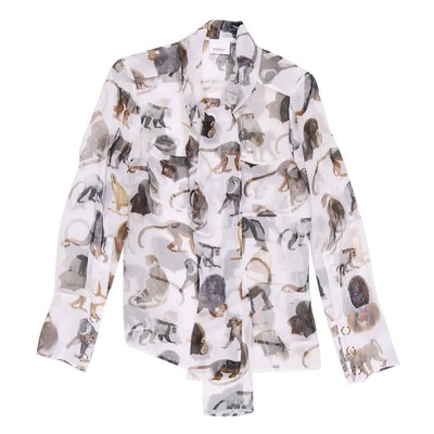 BURBERRY BURBERRY LADIES AMELIE MONKEY PRINT SILK PUSSY-BOW BLOUSE