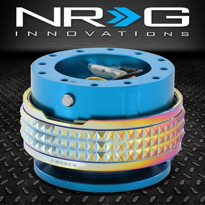 БЫСТРОРАЗЪЕМНОЕ АЛЮМИНИЕВОЕ РУЛЕВОЕ КОЛЕСО NRG С 6 БОЛТАМИ GEN 2.1 СИНЕГО ЦВЕТА/ХРОМИРОВАННОЕ КОЛЬЦО NEO
