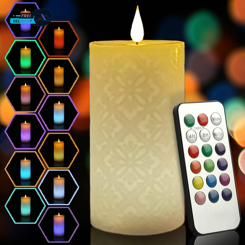 LED Color Changing Candle with Remote Timer 6 Electric Multi Colored Flameless