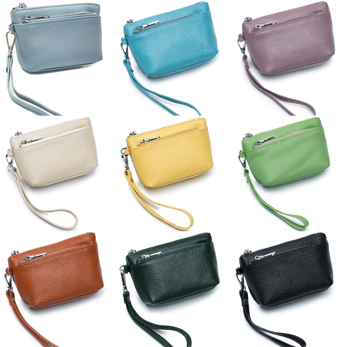 Women Genuine Leather Small Coin Holder Change Purse Zipper Key Card Wallet Gift