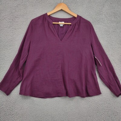 Old Navy Top Womens Small Burgundy Long Sleeve Flowy V-Neck Lightweight Boxy