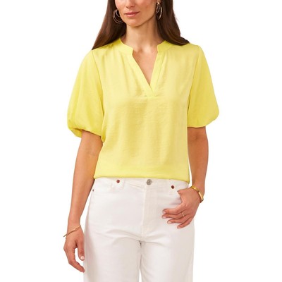 Женская желтая однотонная атласная блузка-рубашка Vince Camuto XS BHFO 0007