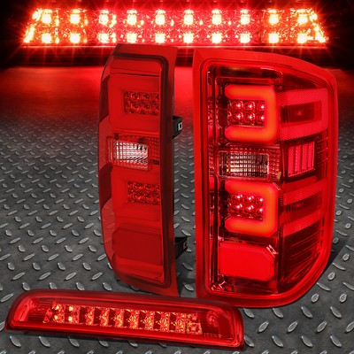 FOR 14-19 SILVERADO/SIERRA RED LED BAR TAIL LIGHT+3RD THIRD BRAKE/CARGO LAMP