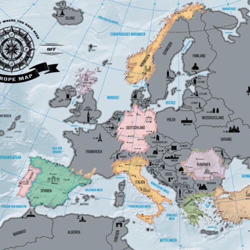 Poster Europa Europakarte Rubbel Landkarte zum Rubbeln Scrape Off Europe Map EU