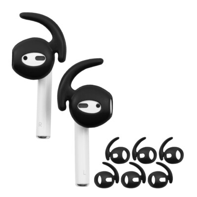 For Airpods 1 & 2 Earbuds Ear Hooks Covers Anti-Lost Accessories 3-Pair Black