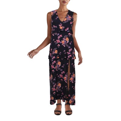 

Женский темно-синий длинный сарафан Nightwalker с глубоким вырезом и цветочным принтом  BHFO 7417, Navy multi