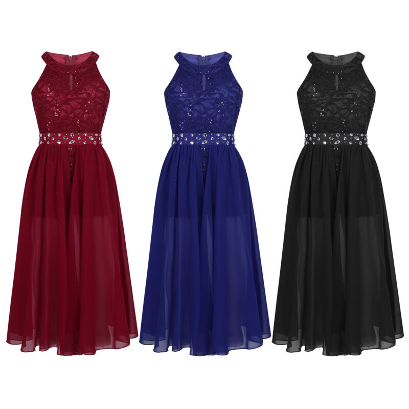 US Kids Princess Party Pageant Flower Wedding Dress School Prom Dance Long Dress