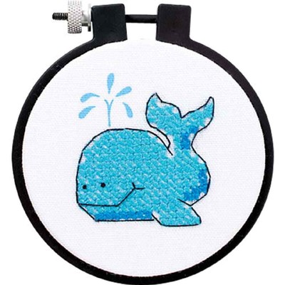 Dimensions stamped cross stitch kit with embroidery ring ''The Whale'', Diam 7,6cm
