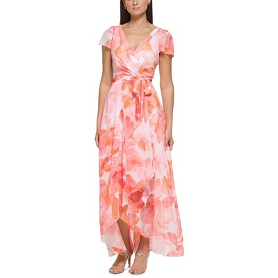 Женское оранжевое длинное платье с запахом и цветочным принтом DKNY, 4 BHFO 0933