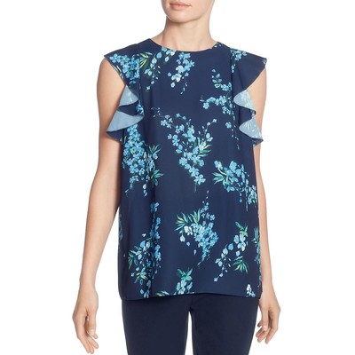 

Женская блузка с рюшами и цветочным принтом T Tahari, рубашка-топ BHFO 9023, Navy multi
