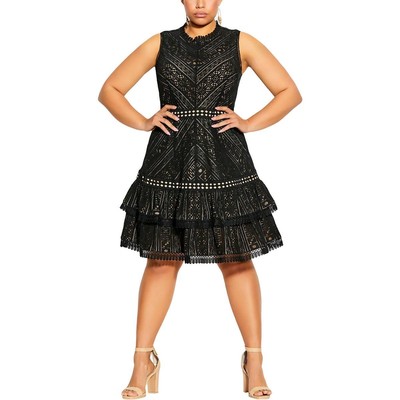 Женское черное кружевное платье-сорочка City Chic длиной до колена свободного кроя S BHFO 7119