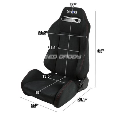 NRG 2 X TYPE-R SUEDE LIGHT FULLY RECLINABLE UPHOLSTERY RACING SEAT+SLIDER BLACK