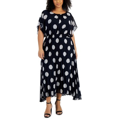 Женское темно-синее шифоновое длинное платье миди в горошек Taylor Womens Plus 20W BHFO 2925