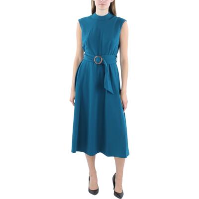 Calvin Klein Womens Blue Belted Scuba Fit & Flare Dress 10 BHFO 7436