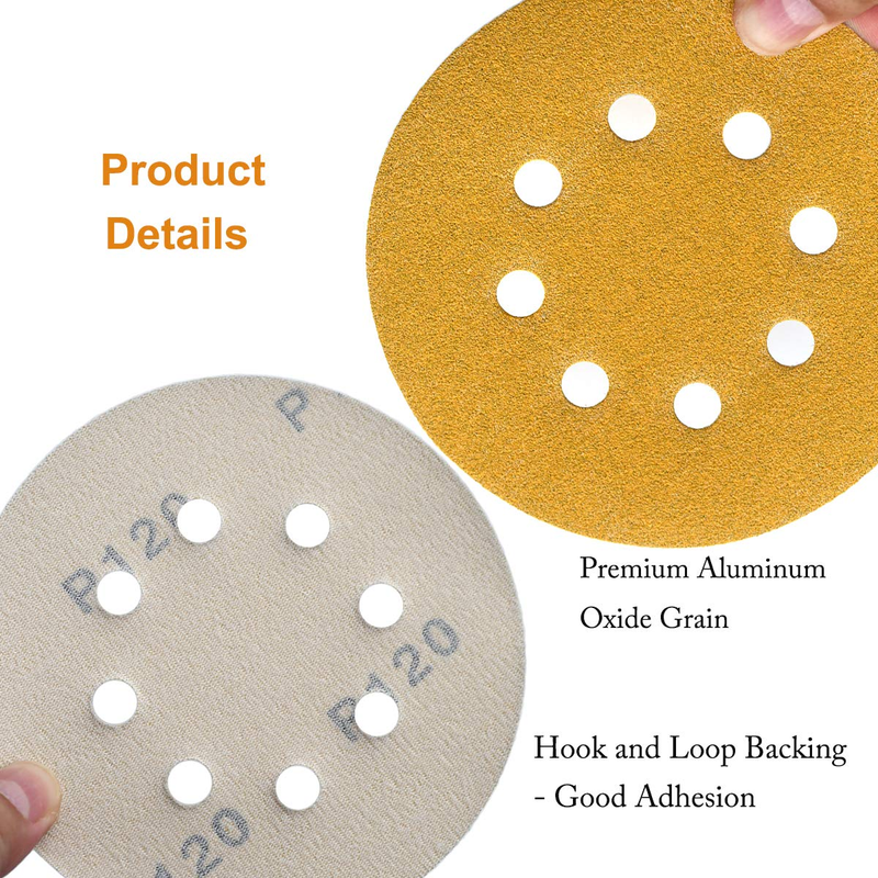5-Inch 8-Hole Hook and Loop Sanding Discs, 60/80/120/150/220/320/400 Assorted Gr