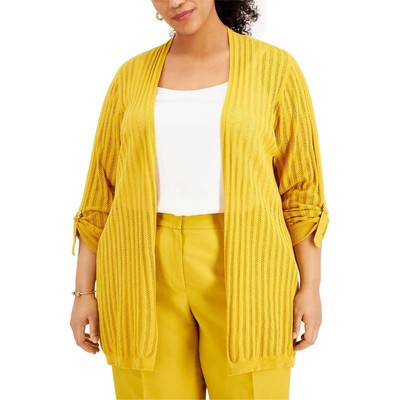 Женский желтый вязаный кардиган с перфорацией Kasper Womens Top Plus 3X BHFO 8842