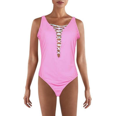 

Розовый цельный купальник Lilly Pulitzer со шнуровкой и глубоким вырезом  BHFO 1828, Pink starbust