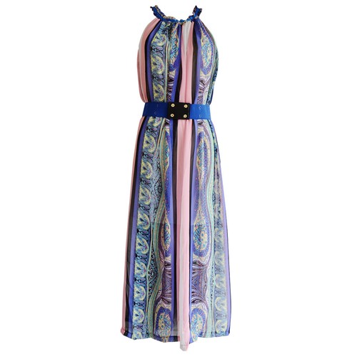 slim fit dress slacks Women's Blue Cotton Tropical Dress – Trendia