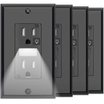 SOZULAMP Black Wall Outlet with Night LightDecorator Electrical Tamper Resist...