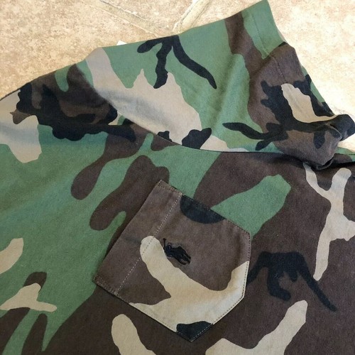 Vintage Mens Polo Ralph Lauren Camo Single-stitched Pocket Tee
