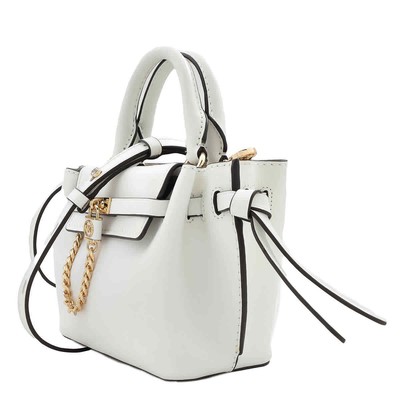 Pre-owned Michael Kors Michael  Hamilton Legacy Leather Belted Satchel 32s3g9hc0l-085 In White