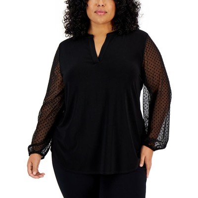 Kasper Womens Black Sheer Tunic Top Shirt Plus 2X BHFO 8033