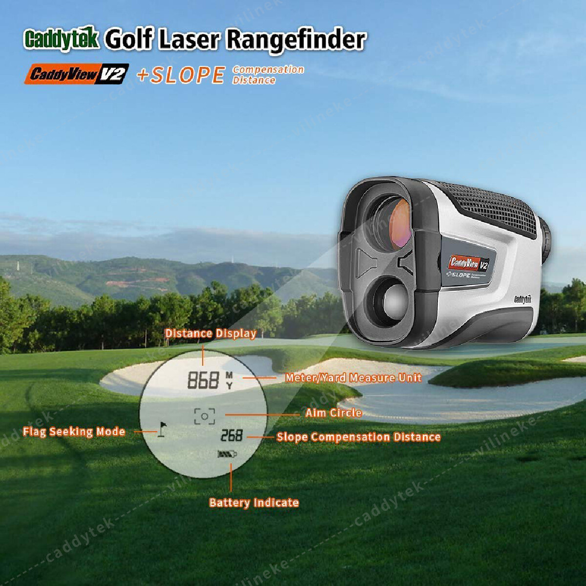 Caddytek Golf Laser Rangefinder V2+Slope 5 to 800 yards 6X