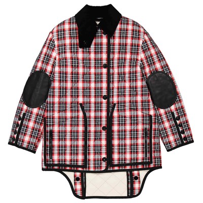 Pre-owned Burberry Bright Red Check Diamond Quilted Tartan Oversized Barn Jacket, Brand