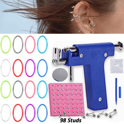 Professional Body Piercing Gun Tool Kit 114 Ear Nose Navel Ring Stud DIY Jewelry