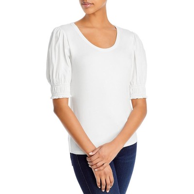 

T Tahari Womens Stretch Puff Sleeves Scoop Neck Pullover Top Shirt BHFO 6158, White star