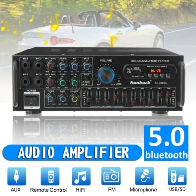 Sunbuck 2000W Stereo HiFi Power Amplifier Bluetooth 5.0 Karaoke FM USB EQ AUX