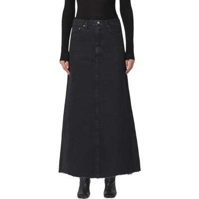 Длинная джинсовая юбка Agolde Womens Hilla из органического хлопка с потертым подолом BHFO 0877