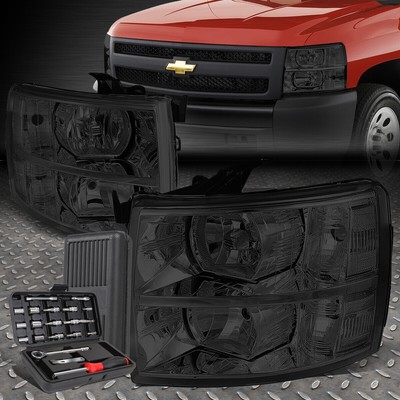 ДЛЯ 07-14 CHEVY SILVERADO ДЫМЧАТЫЙ КОРПУС, ПРОЗРАЧНЫЕ УГЛОВЫЕ ЛАМПЫ ФАР + НАБОР ИНСТРУМЕНТОВ