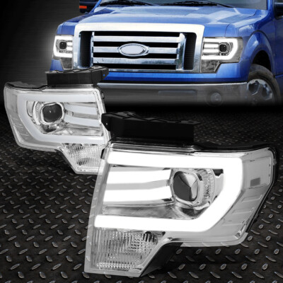 [LED DRL] ДЛЯ 09-14 FORD F150 ХРОМИРОВАННЫЙ КОРПУС, ПРОЗРАЧНЫЕ УГЛОВЫЕ ФАРЫ-ПРОЕКТОРЫ