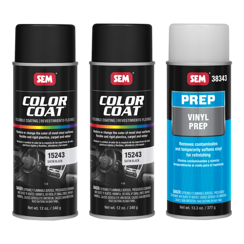 SEM 2 Pack 15243 Color Coat Satin Black + Vinyl Prep Restoration Kit