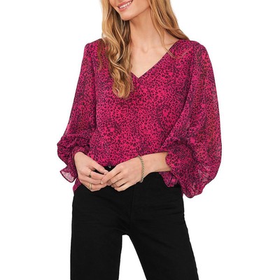 Женская розовая шифоновая блузка с длинным рукавом и принтом Vince Camuto, топ XS BHFO 9291