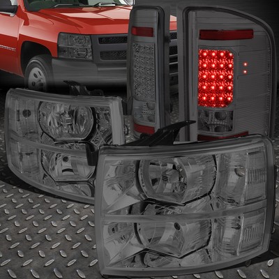 ДЛЯ 07-14 CHEVY SILVERADO ДЫМЧАТЫЙ КОРПУС ПРОЗРАЧНАЯ БОКОВАЯ ФАРА + ПОЛНОСТЬЮ СВЕТОДИОДНАЯ ЗАДНЯЯ ФАРА