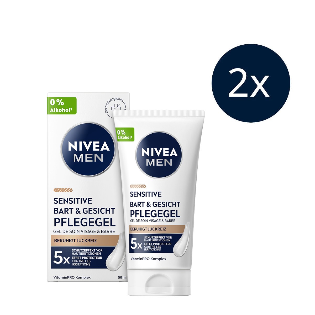 NIVEA MEN Sensitive Bart & Gesichtspflege Gel 2x 50ml - Bild 1 von 5