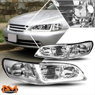 For 98-02 Honda Accord LED DRL Chrome Housing Clear Corner Headlight/Lamp Pair