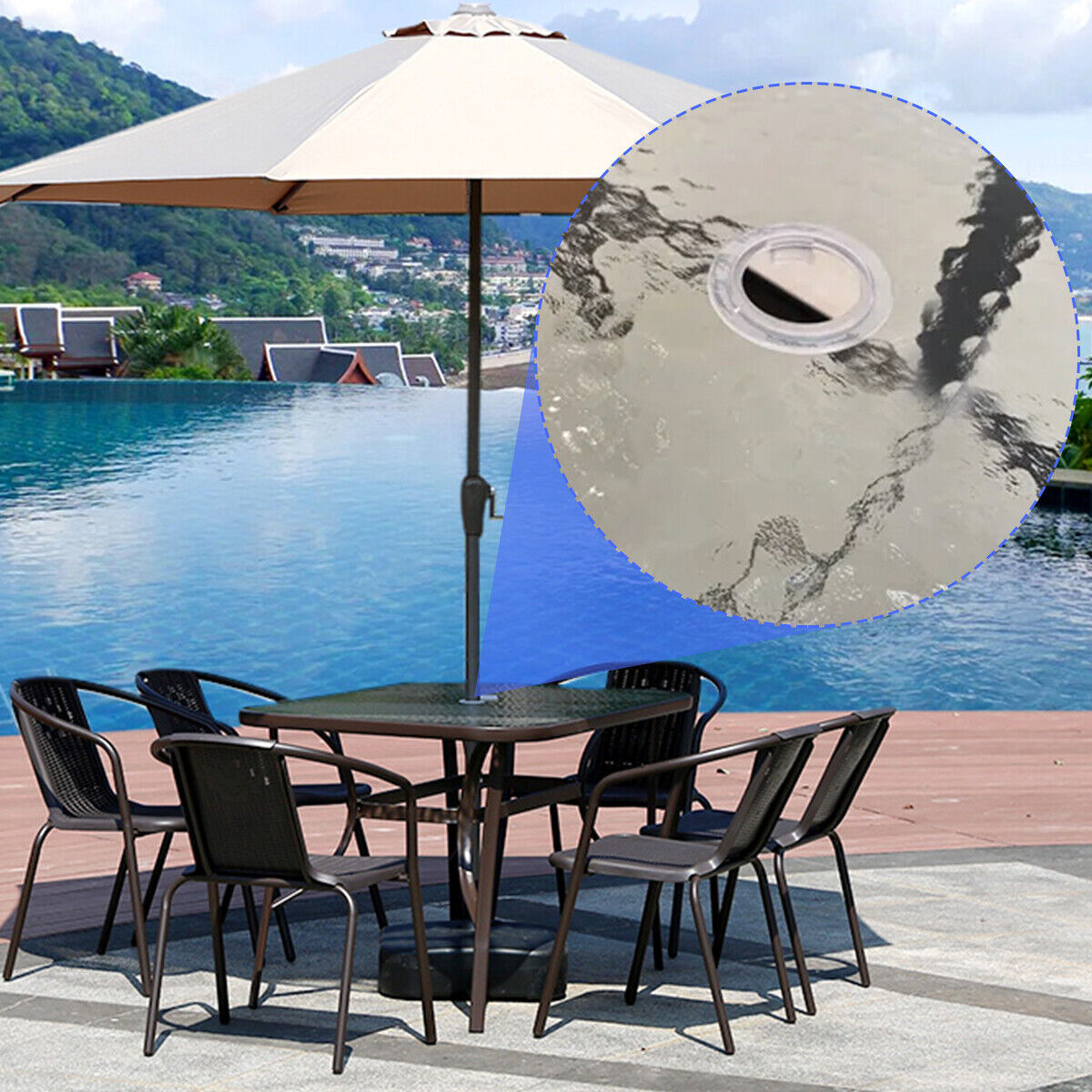 Outdoor Umbrella Base Hole Ring Plug Set - 6 Pcs For Thicker Parasol Poles, With Handle Screw