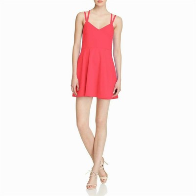 French Connection Dress 10 Fit & Flare Pink Double Strap Above Knee Summer NWT