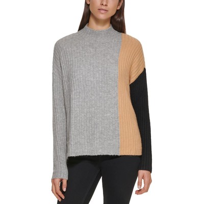 

Calvin Klein Womens Рубашка в рубчик с мелким принтом Имитация свитера с высоким воротником Топ BHFO 4731, Beige/black